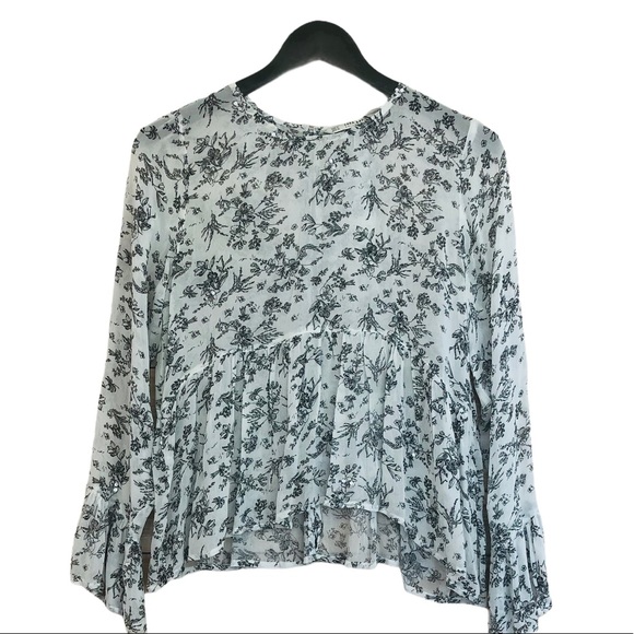 Zara Tops - NWT -Zara Sheer Print Long Sleeve high low Top